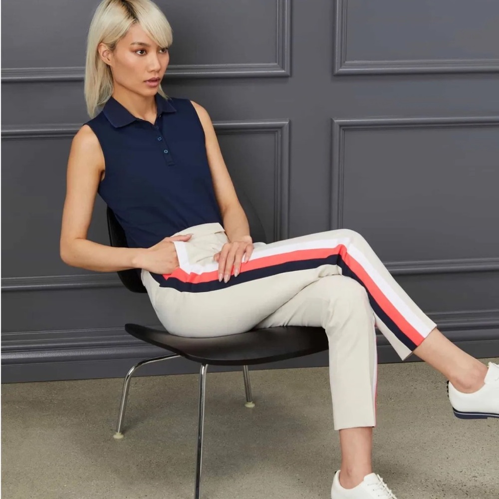 G/FORE Cream Straight-Leg Pants with Navy and Coral Stripe